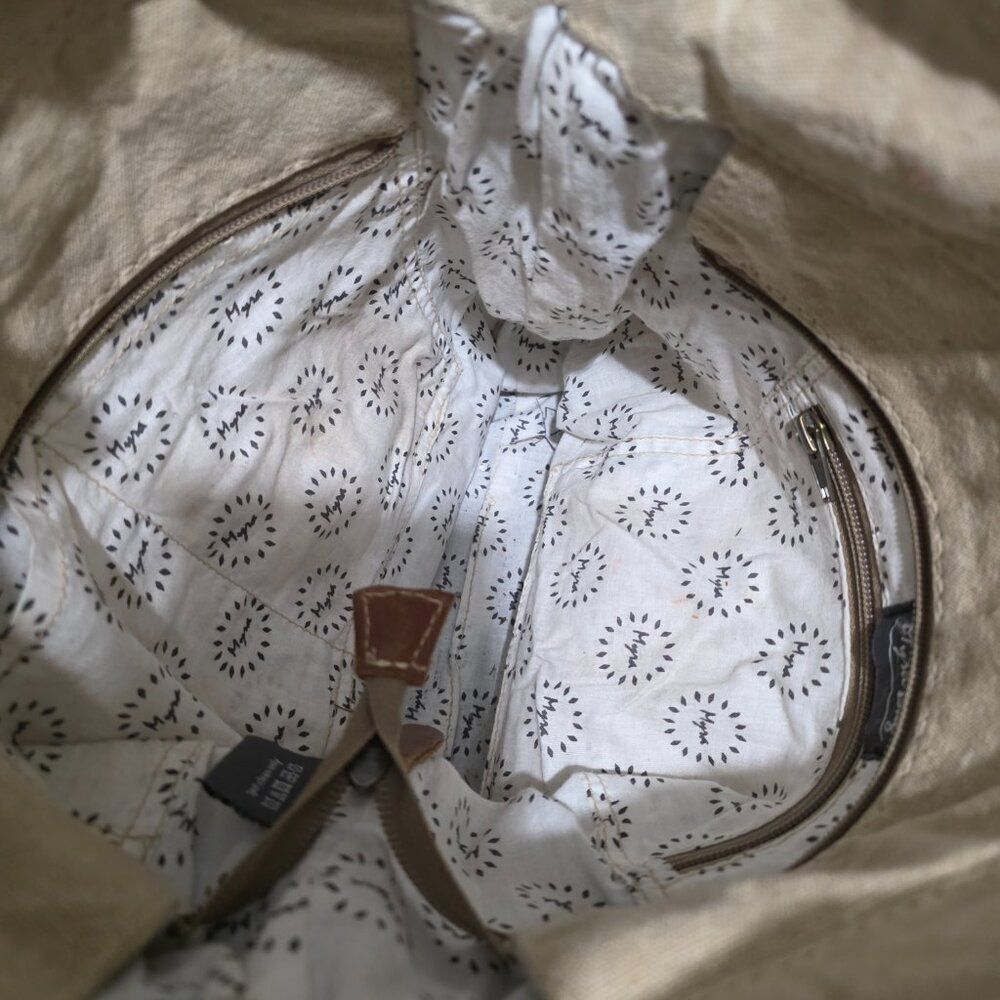Myra Country Charm Upcycled Canvas & Leather Beige Brown Shoulder Crossbody Bag - Picture 8 of 12